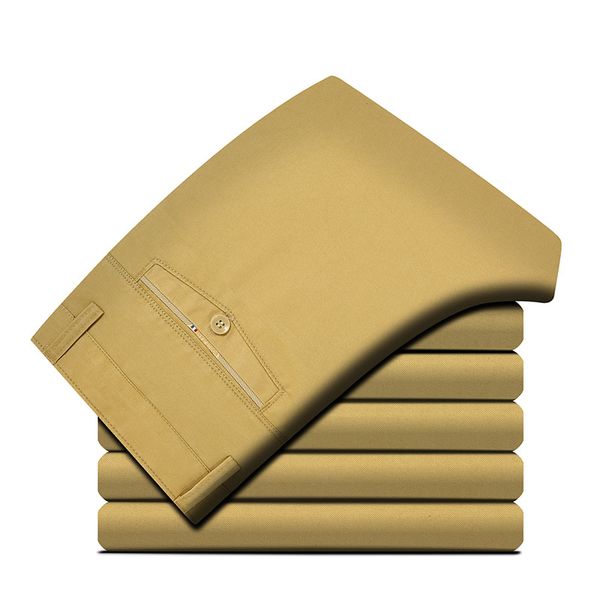

2018 summer thin middle aged male suit pants men business casual pants polyester mid waist loose straight trousers homme, Black