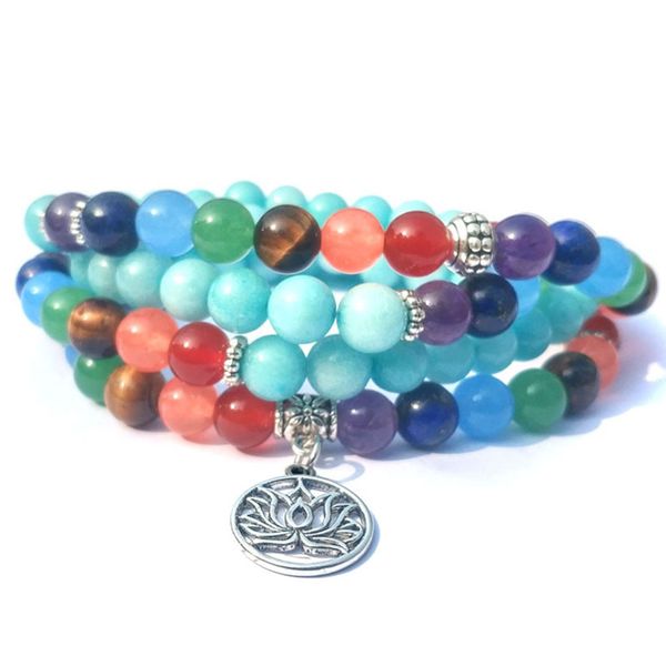 

diezi dropship multi color 7 chakra bracelet necklace 108 mala natural stone beads reiki buddhist bracelets for women men, Black