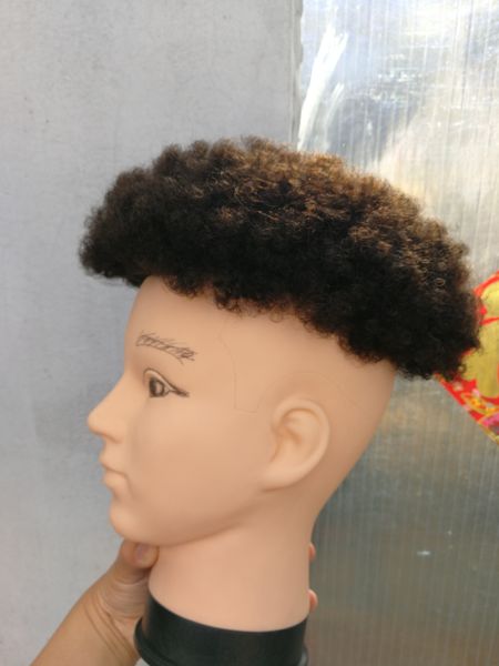 Afro encaracolado cabelo humano homem toupee preto cor curta indiana remy cabelo homens peruca tajeta t para homens