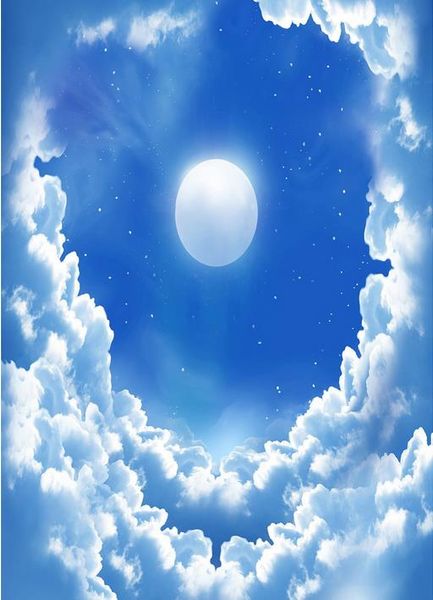 

3 d wall stickers 3d fantasy blue sky white clouds moon sky stars sky zenith fresco