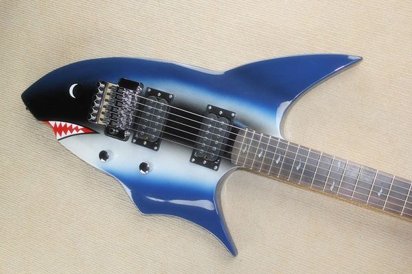 

shark model with 24 twos blue electric guitar personality shark customized shark product travel guitar