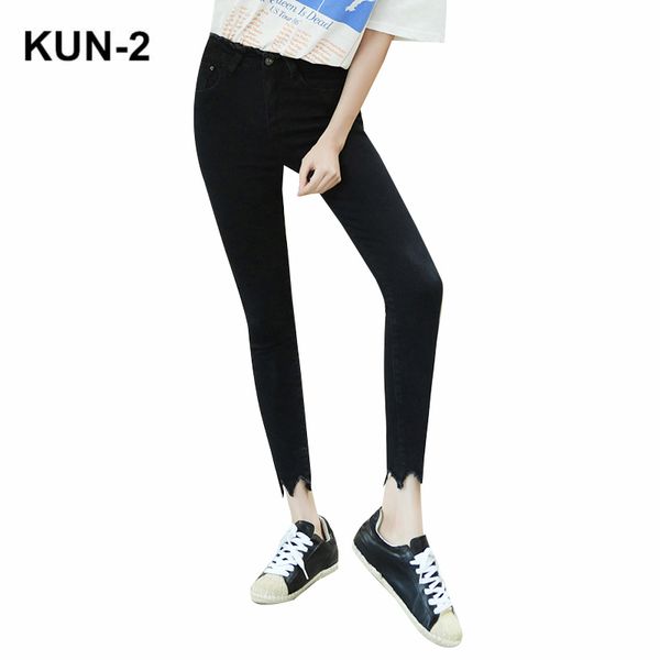 

new slim stretch high waist skinny jeans female scratch worn feet vintage black gray pencil pants women jeans plus size, Blue
