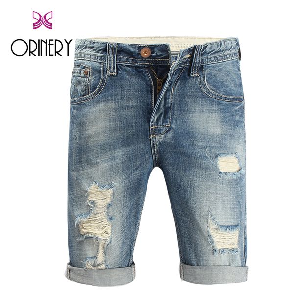 

orinery size 28-42 2018 new designer short jeans men ripped jeans fashion brand elastic knee length trousers, Blue