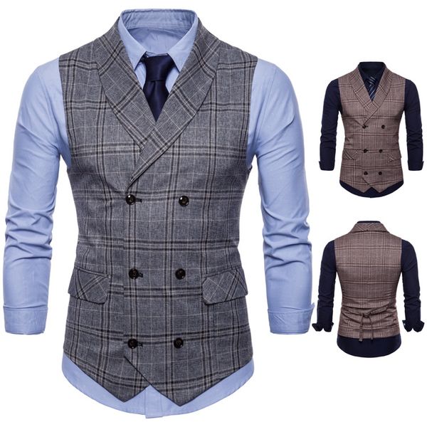 

new 2018 character lattice ma3 jia3 fashion business man ma3 jia3 men's suit dress vests plaid vest mens waistcoat moda hombre, Black;white