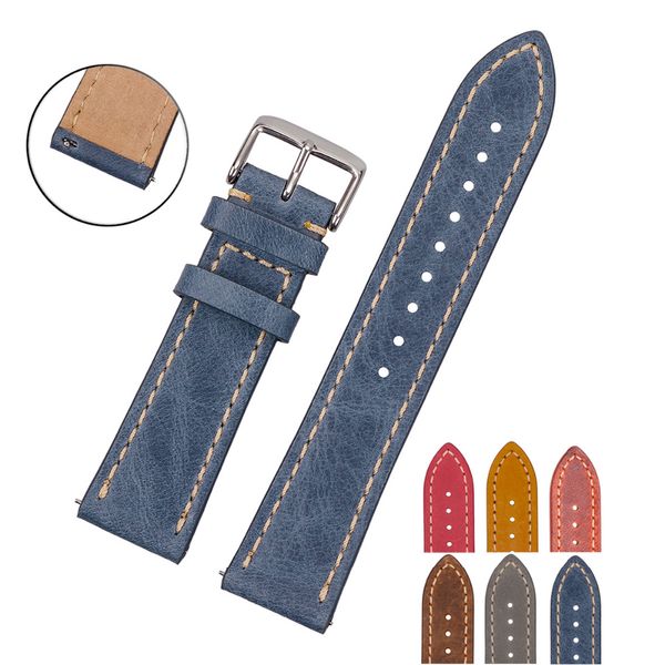 

eache quick release spring bar watch band new color crazy horse genuine leather 20mm 22mm straps for man&women, Black;brown