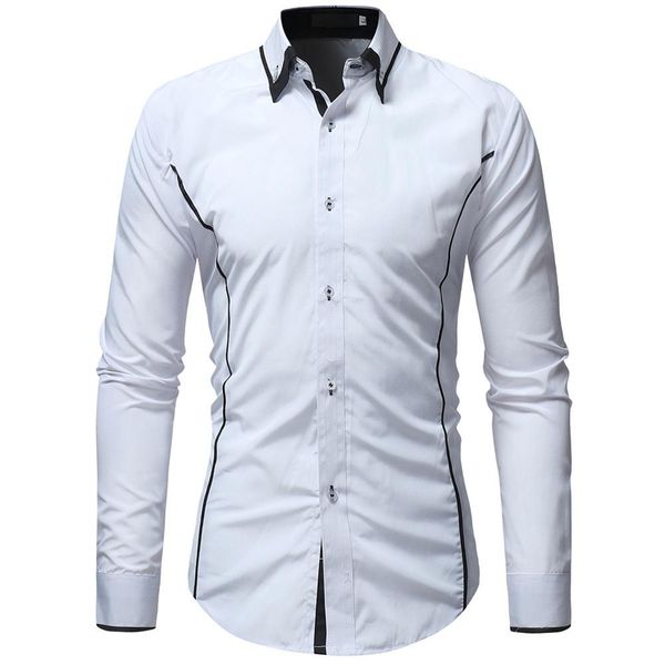 

missky 2018 spring autumn men solid color slim long-sleeved shirts hit color lapel collar casual, White;black