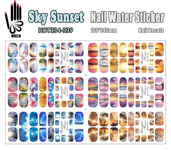 

6 sheets/lot art nail 34-339 sky sunset full cover nail film art water sticker decal for (6 designs in 1, Black