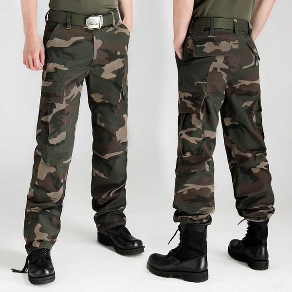 

plus size 28-44 men's cargo pants millitary tactical army cargo camo combat pants multi-pockets camouflage casual full length, Black