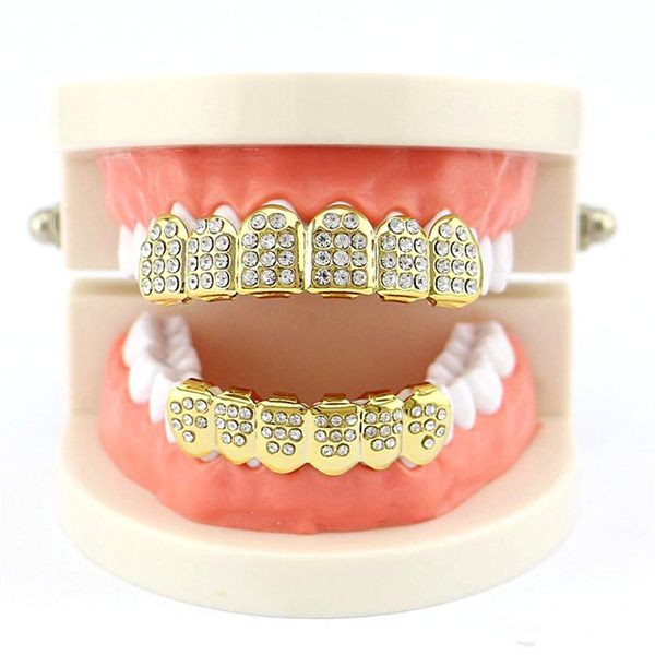 

hip hop gold teeth grills & bottom iced out grills dental mouth teeth caps party vampire tooth jewelry party halloween christmas, Black