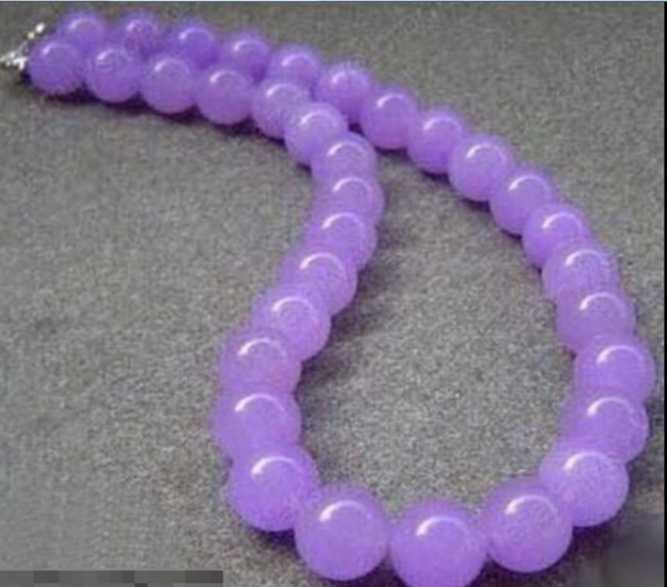 

10mm lavender purple jade beads 18kwgp clasp necklace 22'', Silver