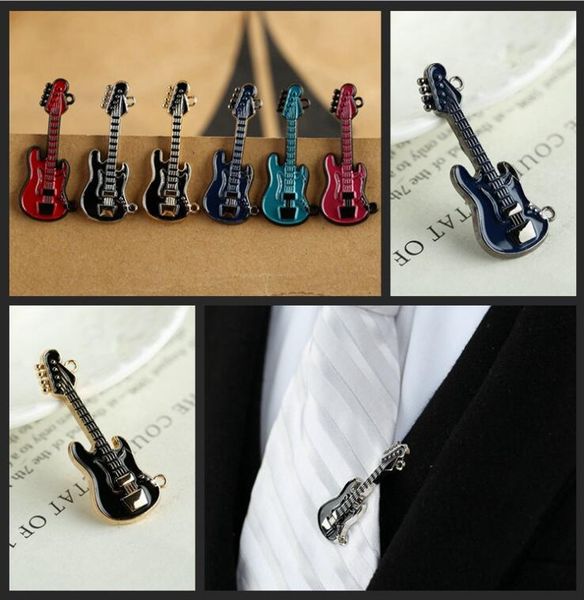 Clipes de gravata em forma de guitarra para homem elegante, fecho de gravata elegante, barra de gravata de alta qualidade, vários estilos