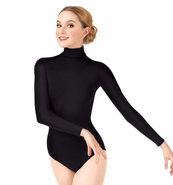 

women long sleeve high neck leotard gymnastics ballet dance leotard lycra spandex turtleneck for girls dancewear suits, Black