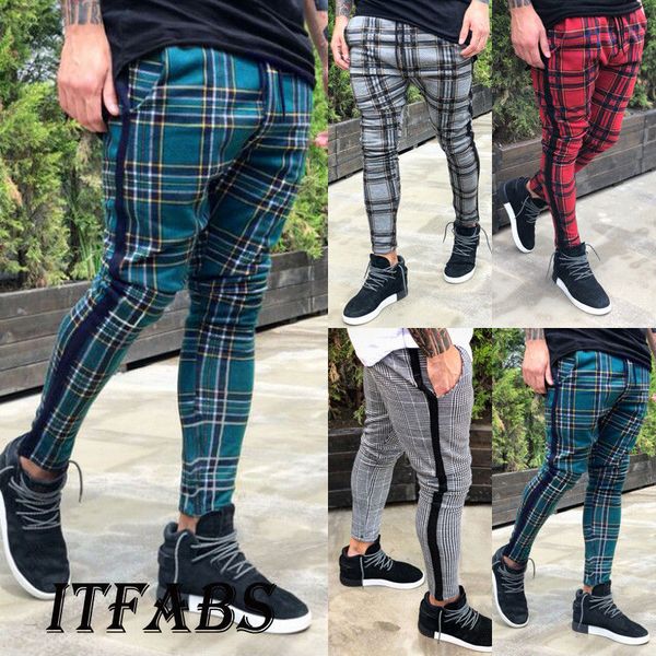 

Men 039 trou er track uit fitne workout jogger gym plaid weatpant port long pant with pocket