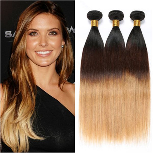 1b 4 27 Dark Root Brown And Honey Blonde Ombre Brazilian Human