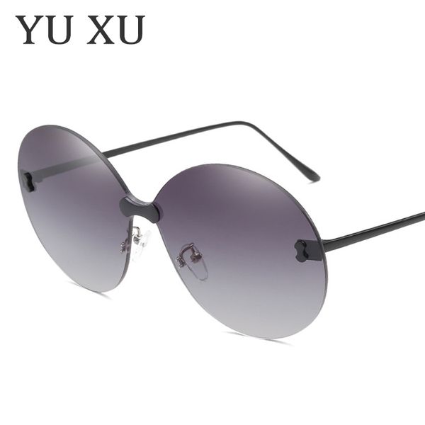 

yu xu new fashion round lens sunglasses women frameless siamese colorful sunglasses men's personality metal legs sunglasses h116, White;black