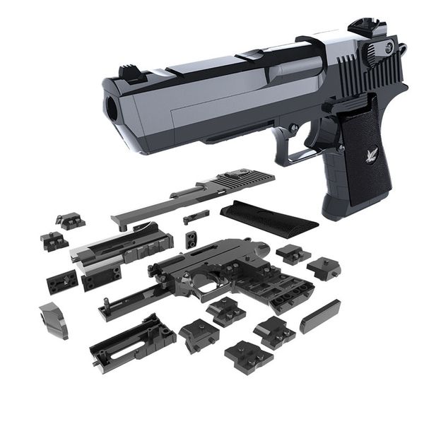 

diy building blocks toy gun desert eagle assembly toy brain game model can fire bullets(mung bean) with instruction book