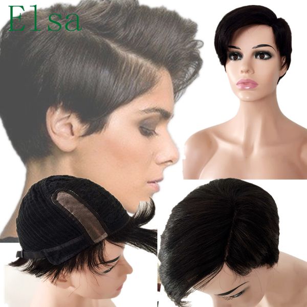 

human hair bob wig for black women glueless lace front humanhair bobwigs with side bangs machine made pixie cut wigs, Black;brown