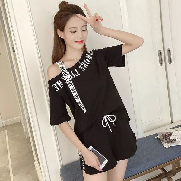 

women letter sets short sleeve t shirt and shorts sweat suits female summer tracksuits runway outfit two piece sets sporting suit, Gray