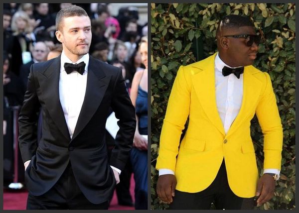 En İyi Tasarım Siyah / Sarı 2 Parça Suit Erkekler Düğün Tuxdos Moda Damat Smokin Erkekler Iş Yemeği Balo Blazer (Ceket + Pantolon + Kravat + Kuşak) 1287