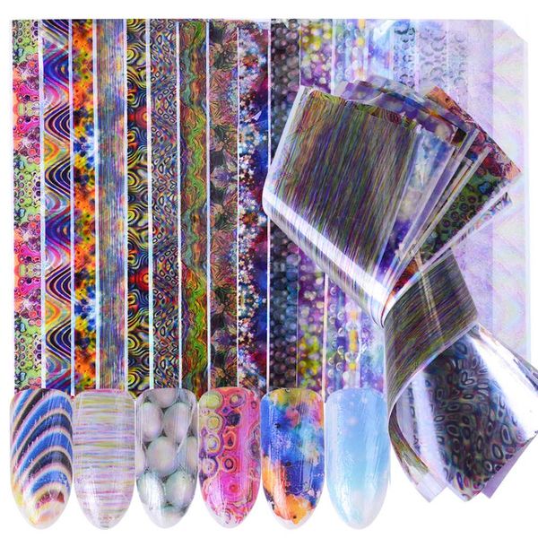 

16pcs holographic sticker nails foils bubble stripe starry nail art diy adhesive tips polish gel designs nail decal set sch115, Black
