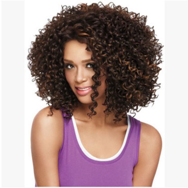 

women head set of african fluffy small volume new short syntheticafro hair wigs chemical headgear dyed partial fiber wig, Black