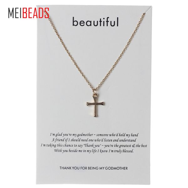 

meibeads lucky chain wish necklace cute lovely cross alloy charm fashion necklaces pendant for women girls gift cn78, Silver