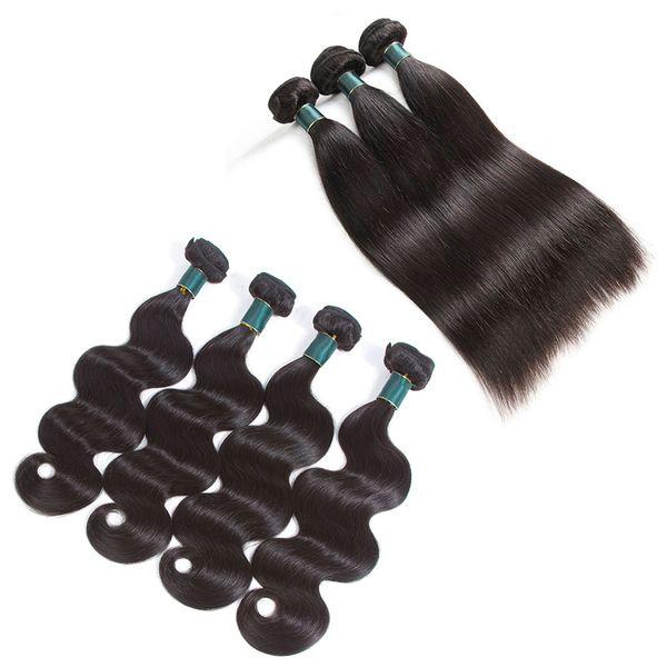 

great quality human hair weave body wave & straight 3 or 4 bundles brazilian peruvian malaysian indian mongolian virgin hair extension, Black