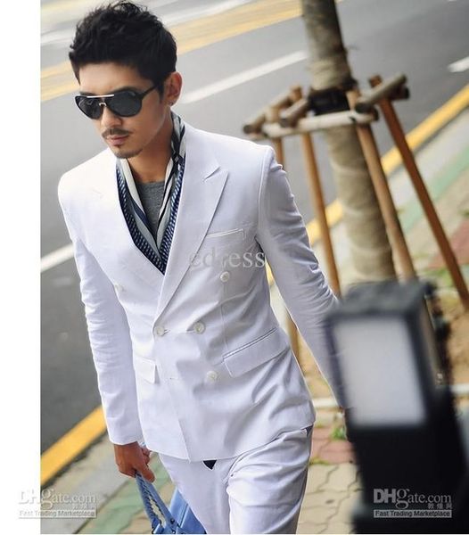 

latest coat pant designs white men suit double breasted jacket skinny 2 piece prom style tuxedo custom groom blazer masculino, White;black