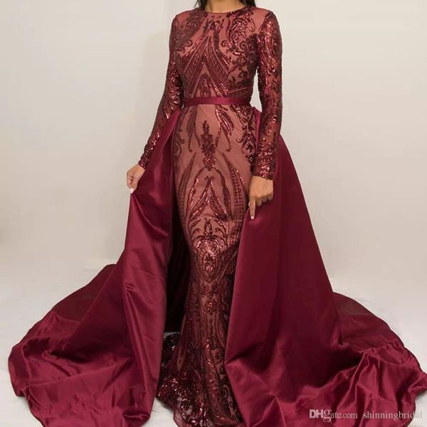 

роскошные бордовые вечерние платья 2019 с длинным рукавом zuhair murad dress русалка драгоценное платье с блестками пром платья с съемным шл, Black