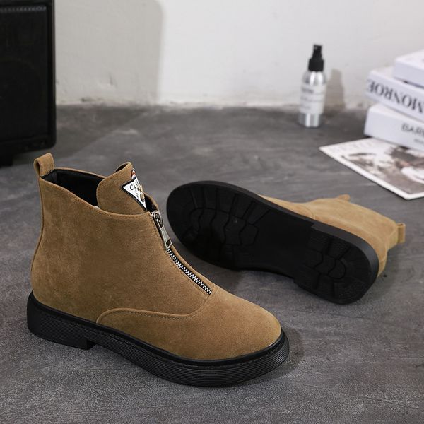 

womens boots autumn winter fashion chunky heels ladies shoes woman flock ankle boots for women zipper botas mujer m391, Black