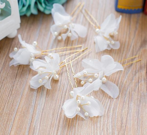 

bridal headwear simple pearl head flower u hairpin white wedding dress gown, Silver