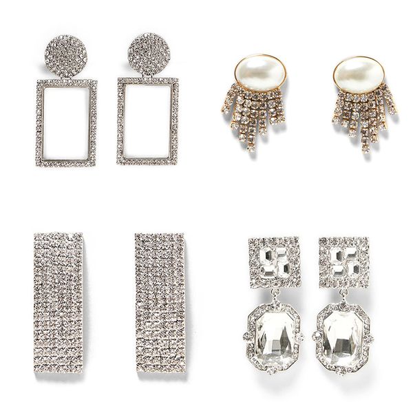 

jujia elegant crystal beaded luxury jewelry for women big drop earrings wedding gift brincos accessories, Silver