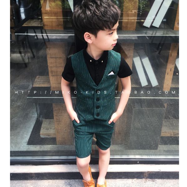 

boy costume striped single breasted costume for boy & blazers vest + shorts 2pcs children's suit 2-7t, White