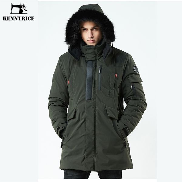 

kenntrice 2018 winter long coat hooded jacket men warm breathable cotton-padded thick mens parka ing, Black