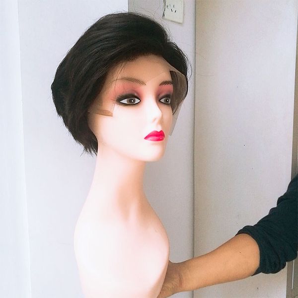 

selling brazilian straight lace front wigs with baby hair lace pixie cut short human hair lace front wigs for black women, Black;brown