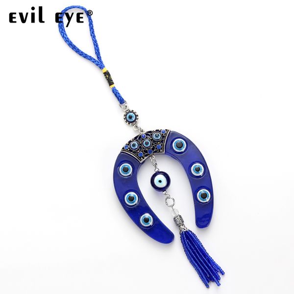 

evil eye 2018 fashion glass horseshoe shape charm car keychain jewelry pendant with bule evil eye bead ey4734, Silver