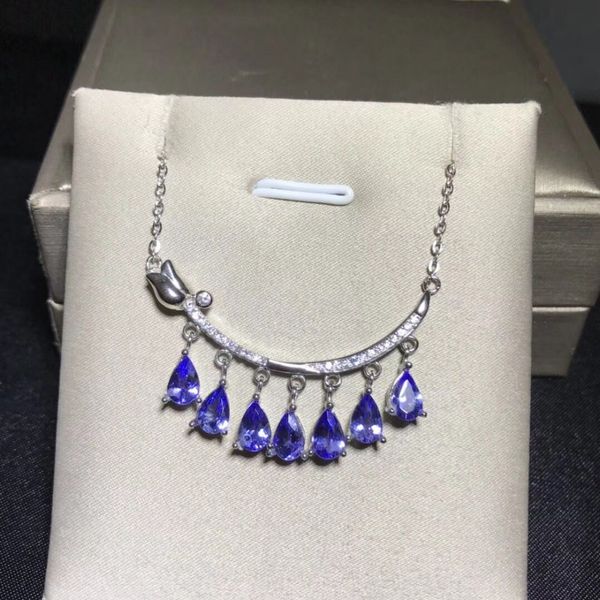 

natural tanzanian stone necklace 925 sterling silver platinum noble gems beautiful jewelry. birthday gift for dinner