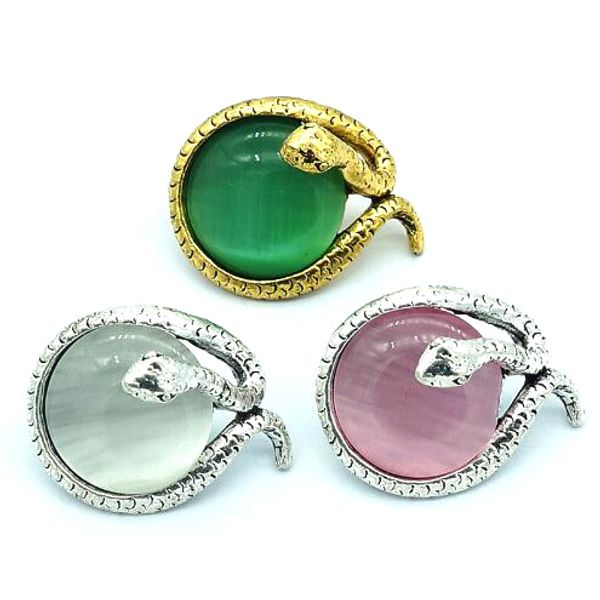 

10pcs 4colors beauty colorful cat eye stone snake 18mm snap buttons fit snap bracelet jewelry wholesale, Bronze;silver