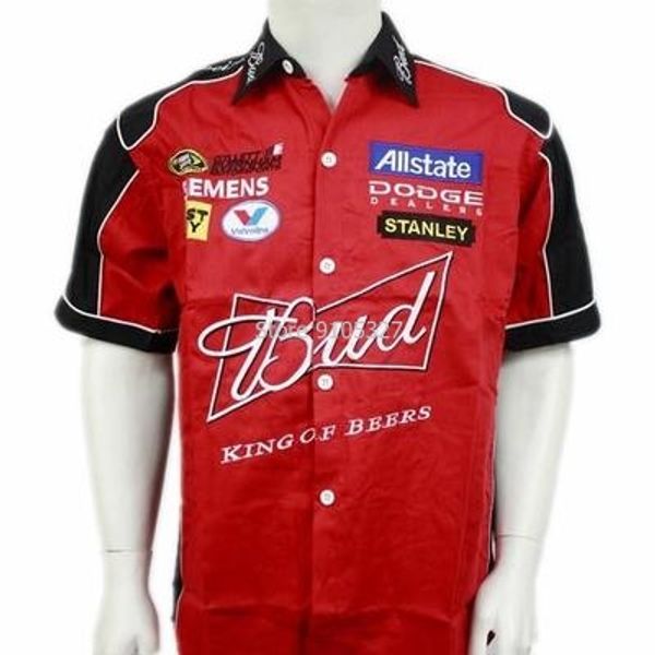 

new summer man short sleeve shirt turn-down collar budweiser shirt embroidery casual, White;black