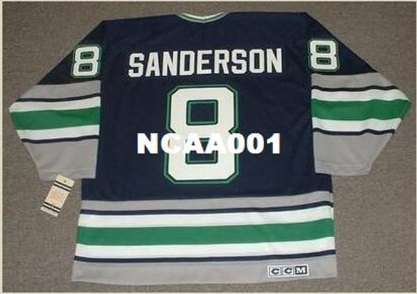 

men #8 geoff sanderson hartford whalers 1993 ccm vintage retro hockey jersey or custom any name or number retro jersey, Black;red