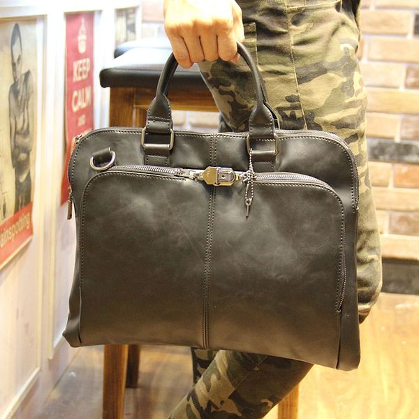 

men's briefcase crazy horse skin korean version of the diagonal cross shoulder bag pu leather tide handbag lapmessenger bag