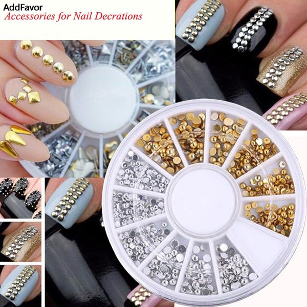 

addfavor professional gold silver different designs rivet nails tips glitter wheel manicure tools diy 3d nail art decorations, Silver;gold