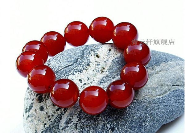 

beautiful 14 mm red beads elastic bracelet jewelry fashion the gift, Golden;silver