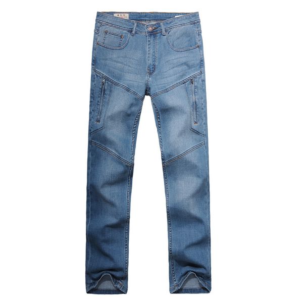 

yiquanyimei elastic men jeans mens large size straight pantalon homme jean pants distressed design biker pants patchwork jeans, Blue