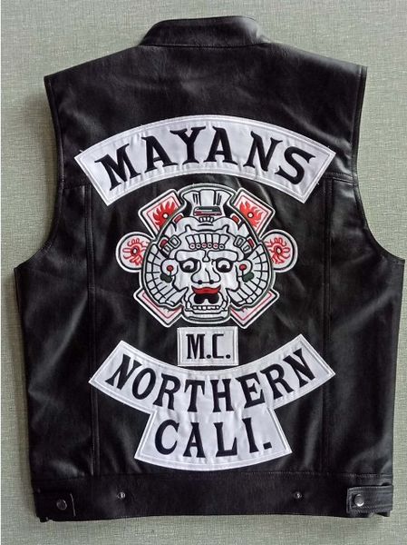 

2018 xmas gift mayans mc motorcycle punk locomotive pu leather black vest, Black;white