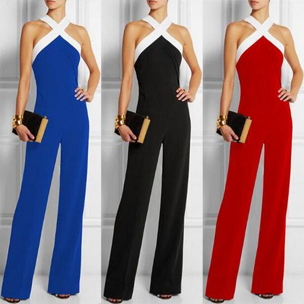 

2018 summer zanzea playsuits oversized halter neck off shoulder women long jumpsuit sleeveless club romper casual overalls, Black;white