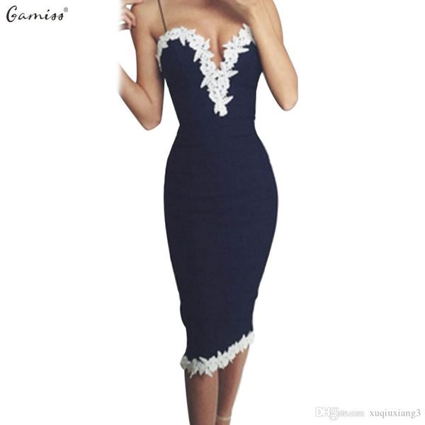 

gamiss 2016 summer floral lace dress women club strappy v neck party bodycon bandage dresses mid dress vestido de festa, Black;gray