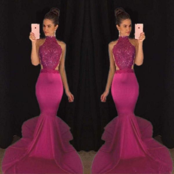 

backless prom dresses long dark red mermaid dresses evening wear halter lace cutaway sides cocktail party dress, Black