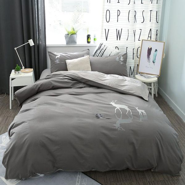 100 Cotton Grey Brown Bedding Set Queen King Size Deer Elephant Bed Bedsheets Duvet Quilt Cover Pillowcase Full Sets