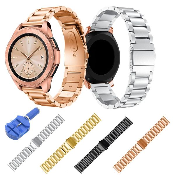 

20mm width stainless steel strap for samsung galaxy 42mm watch band wristband three links metal watchband and tool, Black;brown